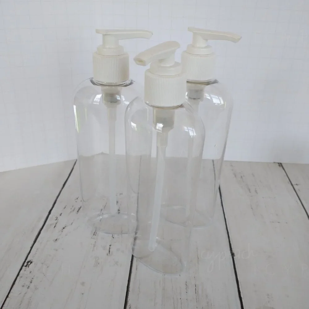 8oz Pump Dispensers 3 Pack Clear Plastic Bottles, White Cap/Pump, Lotion Soap
